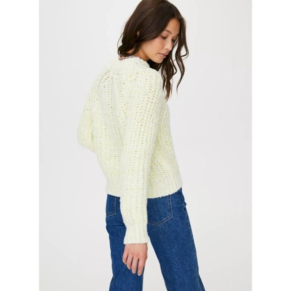 Aritzia WILFRED Confetti Beige Chunky Knit Cropped Raglan Sweater, Size L - Picture 15 of 16